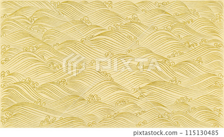 Karakami paper with waves and splashes painted with gold powder, Rinpa-style wave pattern 115130485