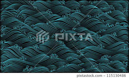 藍色金粉描繪波浪起伏的琳帕式波浪圖案 115130486