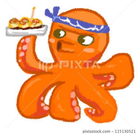 A stylish octopus holding the finished takoyaki 115130521
