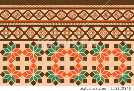 Geometric floral ethnic seamless pattern colorful. traditional ethnic oriental style vector pattern, Designed for background ,wallpaper ,carpet ,clothing ,weaving ,printed pattern ,fabric ,embroidery 115130548