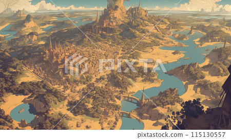 Aerial view of the island, peninsula and man-made structures 115130557