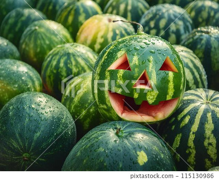 看起來像萬聖節南瓜的西瓜 看起來像萬聖節南瓜的西瓜 115130986