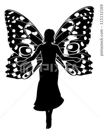 A Fairy in Silhouette With Butterfly Wings A Fairy in Silhouette With Butterfly Wings 115132169