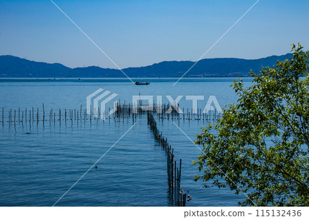 [Lake Biwa scenery] Marine blue view from Lake Biwa Bridge 115132436