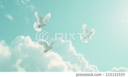 多隻白鴿在藍天上飛翔 115132555