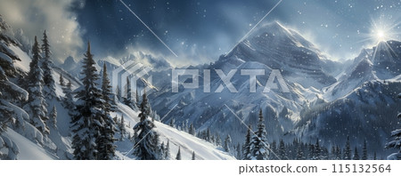 崎嶇的雪山和山脈，雪景 115132564