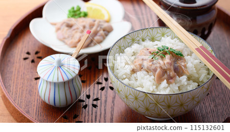 Shiokara squid served on hot rice Shiokara squid served on hot rice 115132601