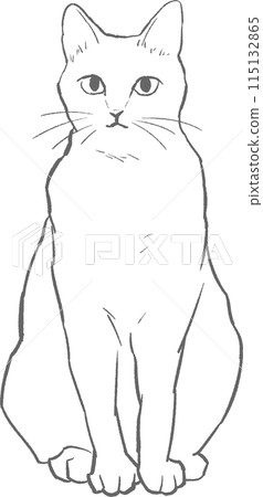 一隻坐著的貓的單色線畫插圖 115132865
