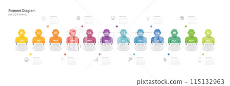 Infographic businessman template. 12 Months modern Timeline element diagram calendar, 4 quarter steps milestone presentation vector infographic. Infographic businessman template. 12 Months modern Timeline element diagram calendar, 4 quarter steps milestone presentation vector infographic. 115132963