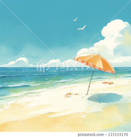 美麗的大海和沙灘傘AI圖像 美麗的大海和沙灘傘AI圖像 115133170