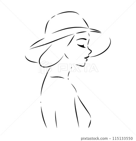 Monochrome line drawing of an elegant woman Monochrome line drawing of an elegant woman 115133550