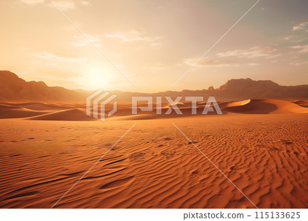 Desolate desert with sand dunes and mountains 115133625