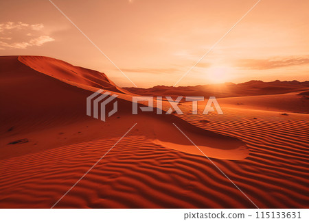 Sun setting over desert sand dunes Sun setting over desert sand dunes 115133631