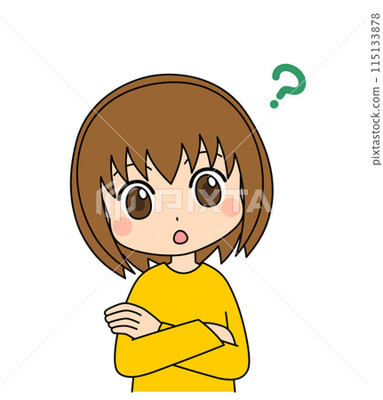 Anime-style female character illustration tilting her head Vector White background Cute pose 115133878