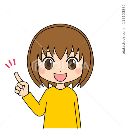 Anime-style female character illustration doing pointing pose Vector White background Cute pose Anime-style female character illustration doing pointing pose Vector White background Cute pose 115133883