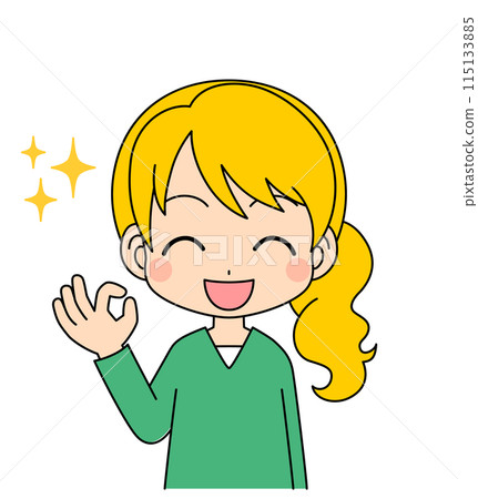 Anime-style female character illustration giving an OK sign Vector White background Cute pose Anime-style female character illustration giving an OK sign Vector White background Cute pose 115133885