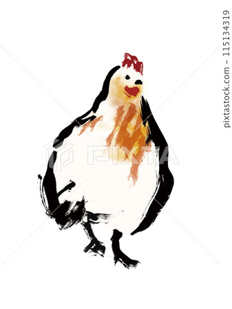 懷舊鄉村日式手寫毛筆插畫的雞母雞 懷舊鄉村日式手寫毛筆插畫的雞母雞 115134319