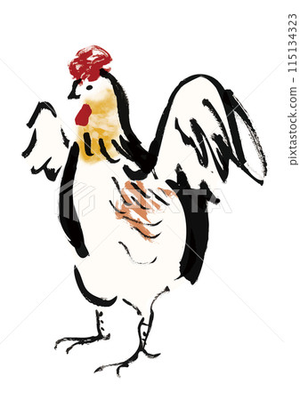 懷舊鄉村日式手寫毛筆插畫的雞公雞 115134323