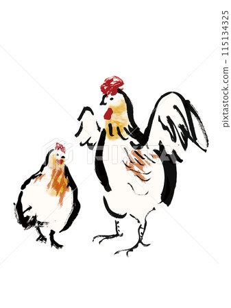 懷舊鄉村日式手寫毛筆插畫的雞公雞 懷舊鄉村日式手寫毛筆插畫的雞公雞 115134325