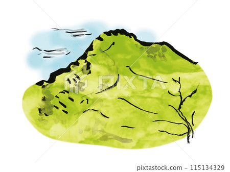 從遠處看到的青山風景的日式手寫毛筆插圖 115134329