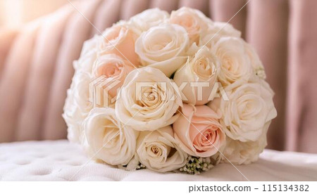 bouquet of roses on the bed 115134382