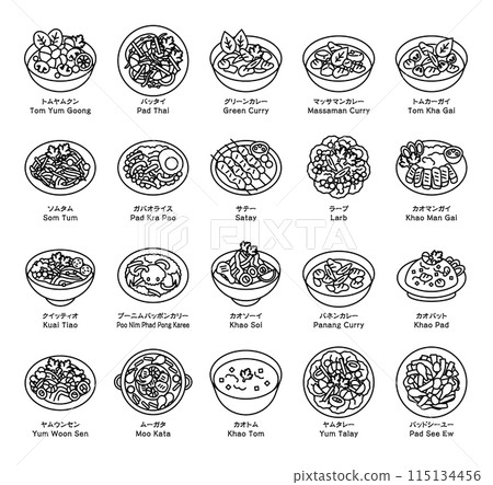 Thai food, ethnic food, Asian food icon illustration, single color Thai food, ethnic food, Asian food icon illustration, single color 115134456