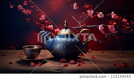 Traditional Teapot Amidst Cherry Blossoms 115134543