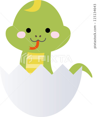 可愛的蛇角色，從蛋殼中探出頭來微笑。 115134643