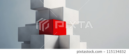 3D Render Image with Gray Cubes and One Red 115134832