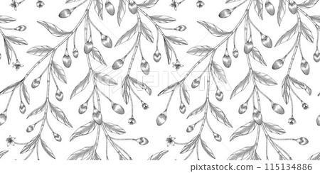 goji berry pattern black and white illustration 115134886