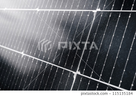 cells of modern black solar panel in close up. Green renewable energy cells of modern black solar panel in close up. Green renewable energy 115135184