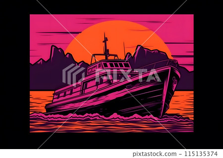 Retrowave style neon yacht, Futuristic synthwave. Neural network AI generated art Retrowave style neon yacht, Futuristic synthwave. Neural network AI generated art 115135374