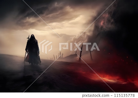 The image of death in dark clothes. Neural network AI generated art 115135778