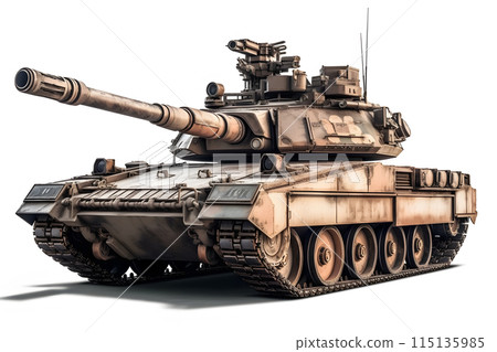 Military old tank on a white background. Neural network AI generated art Military old tank on a white background. Neural network AI generated art 115135985