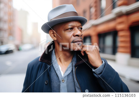 Portrait of positive senior African American man. Neural network AI generated art 115136103