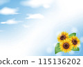 Summer greeting card with sunflowers and sky (no text) 115136202