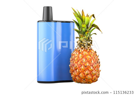 Disposable electronic cigarette with pineapple flavor. 3D rendering 115136233