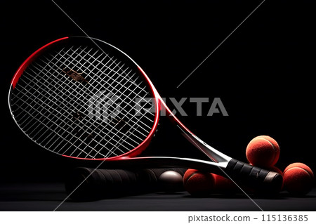 A shot of a tennis racket and a tennis ball. Neural network AI generated art A shot of a tennis racket and a tennis ball. Neural network AI generated art 115136385