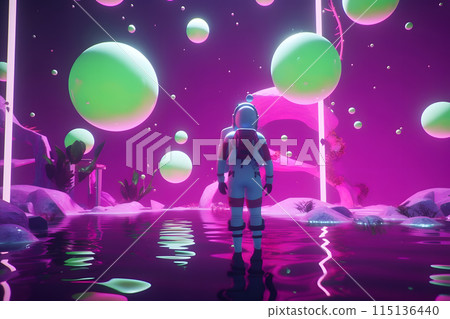 Astronaut and underwater world, psychedelic style. Neural network AI generated art 115136440