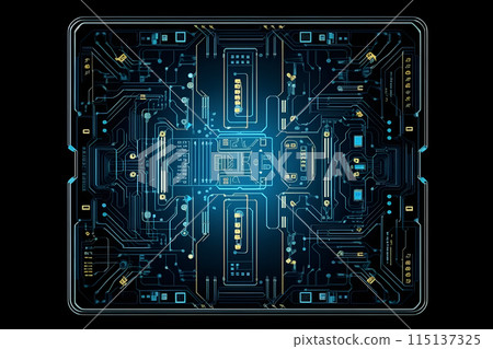 High tech electronic circuit board background. Neural network AI generated art High tech electronic circuit board background. Neural network AI generated art 115137325