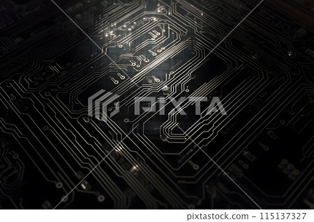 High tech electronic circuit board background. Neural network AI generated art High tech electronic circuit board background. Neural network AI generated art 115137327