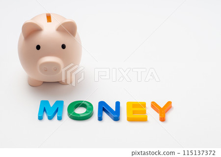 Money character and piggy bank 115137372