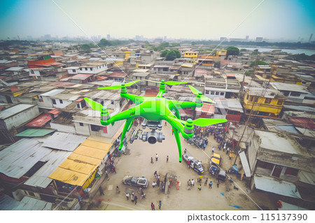 Drone Flying over the city. Neural network AI generated art 115137390