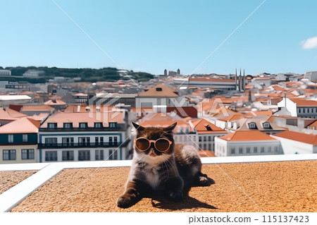 street red cat basking in the sun. Neural network AI generated art street red cat basking in the sun. Neural network AI generated art 115137423