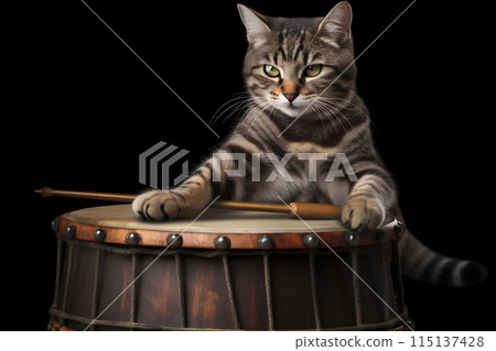 stylish cat drummer. Neural network AI generated art 115137428
