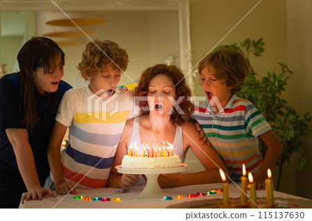 Child birthday party cake. Family with kids. Child birthday party cake. Family with kids. 115137630