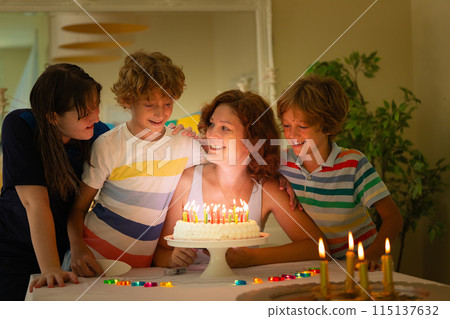 Child birthday party cake. Family with kids. Child birthday party cake. Family with kids. 115137632