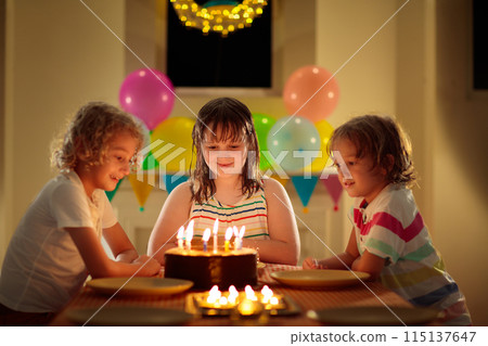 Child birthday party cake. Family with kids. Child birthday party cake. Family with kids. 115137647
