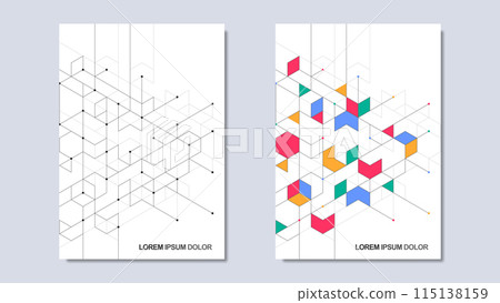 Creative idea of modern design with abstract geometric background. Minimalistic vector texture with polygonal pattern. Template for cover brochure, layout, flyer, book, banner. 115138159