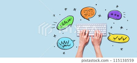 Speech bubbles and a computer keyboard 115138559